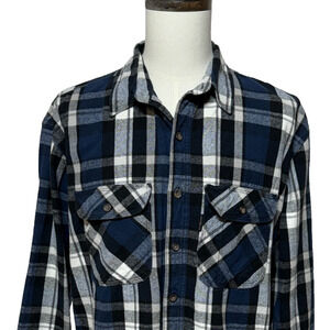 Five Brother Flannel Shirt Mens XL Tall Black Blue Plaid Heavy Outdoors Pockets